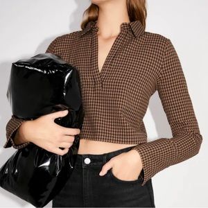 Zara Tan Houndstooth Crop Top